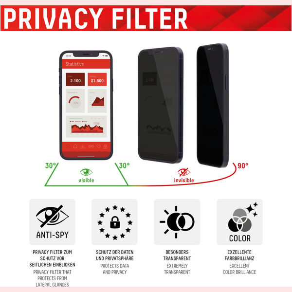 Displex - Premium Real Glass Privacy Full Cover - iPhone X / iPhone XS / iPhone 11 Pro - Black