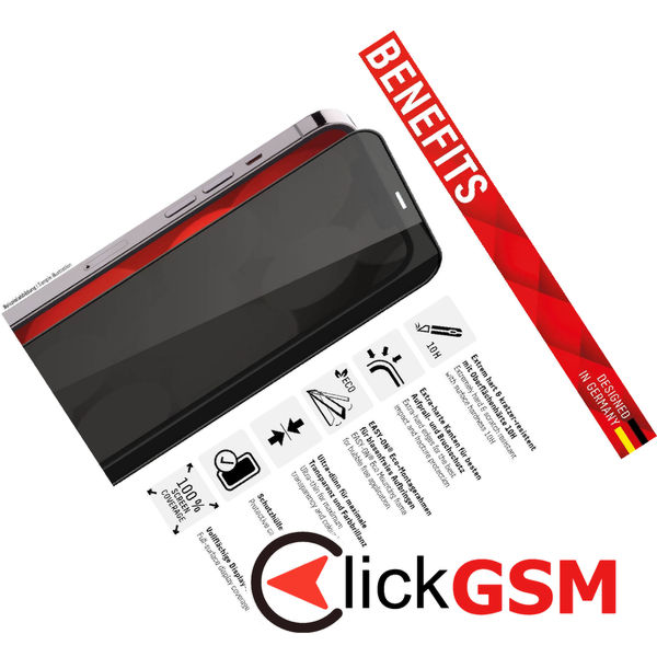 Displex - Premium Real Glass Privacy Full Cover - iPhone 6 / 6S / 7 / 8 / SE 2, SE 2020 / SE 3, SE 2022 - Black