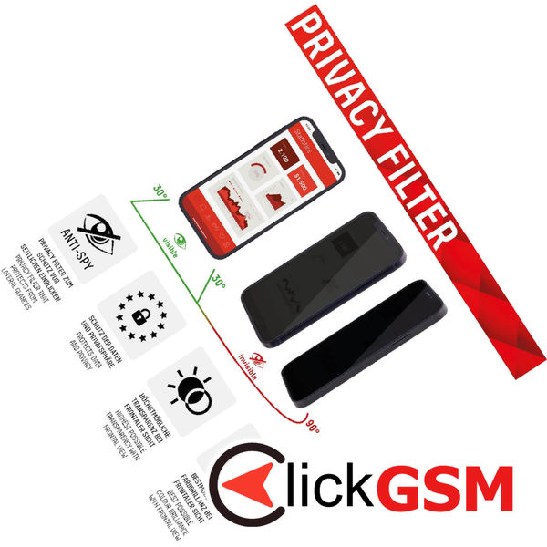 Displex - Premium Real Glass Privacy Full Cover - iPhone 6 / 6S / 7 / 8 / SE 2, SE 2020 / SE 3, SE 2022 - Black