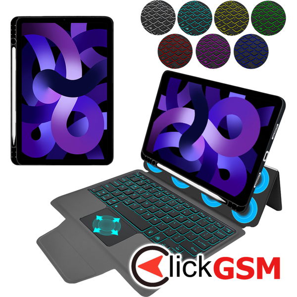 Techsuit - KeyTab Pro + Screen Protector (with RGB Wireless Keyboard/Stylus Pen Holder) - iPad Air 4 (2020)/Air 5 (2022)/Air 11 (2024) - Black