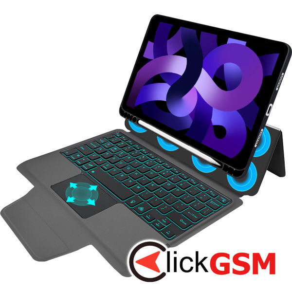 Techsuit - KeyTab Pro + Screen Protector (with RGB Wireless Keyboard/Stylus Pen Holder) - iPad Air 4 (2020)/Air 5 (2022)/Air 11 (2024) - Black