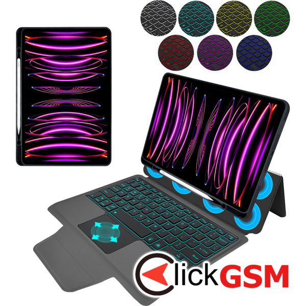 Techsuit - KeyTab Pro + Screen Protector (with RGB Wireless Keyboard/Stylus Pen Holder) - iPad Pro 11 (2018 / 2020 / 2021 / 2022) - Black
