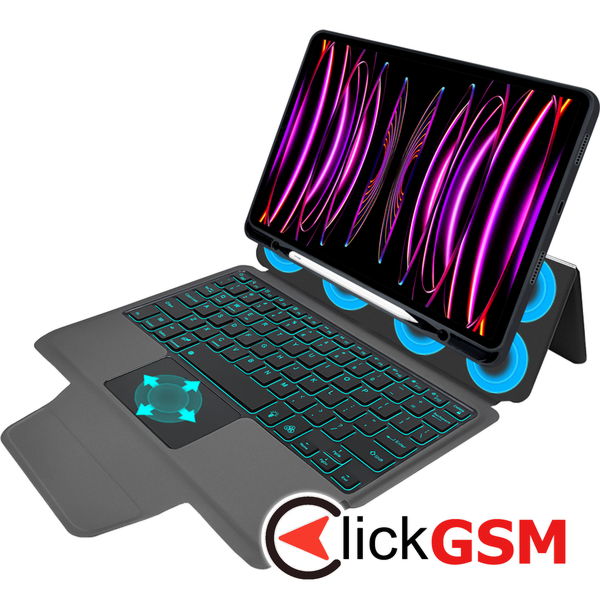 Techsuit - KeyTab Pro + Screen Protector (with RGB Wireless Keyboard/Stylus Pen Holder) - iPad Pro 11 (2018 / 2020 / 2021 / 2022) - Black