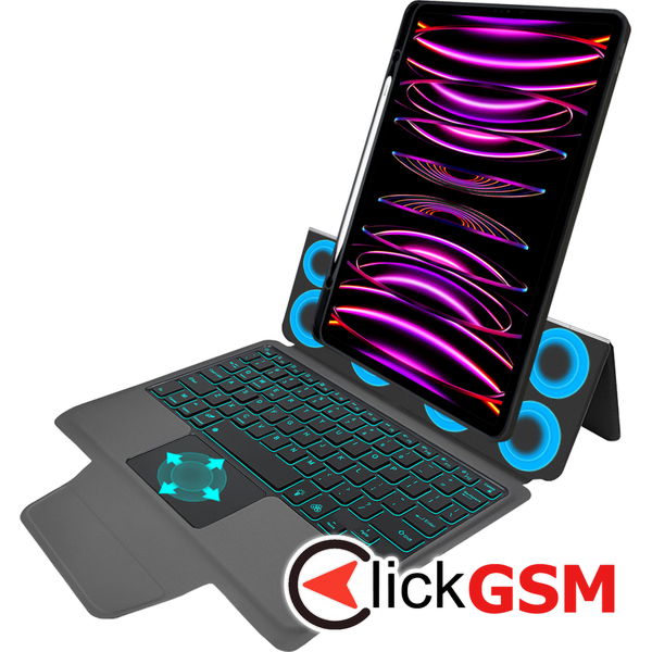 Techsuit - KeyTab Pro + Screen Protector (with RGB Wireless Keyboard/Stylus Pen Holder) - iPad Pro 11 (2018 / 2020 / 2021 / 2022) - Black