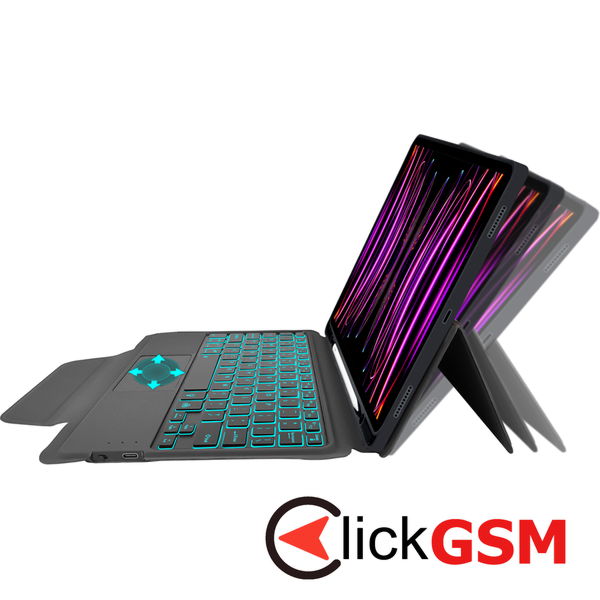 Techsuit - KeyTab Pro + Screen Protector (with RGB Wireless Keyboard/Stylus Pen Holder) - iPad Pro 11 (2018 / 2020 / 2021 / 2022) - Black