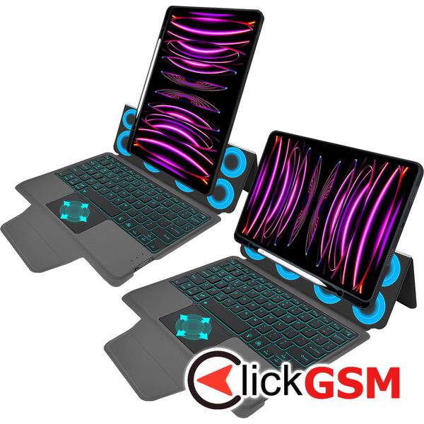 Techsuit - KeyTab Pro + Screen Protector (with RGB Wireless Keyboard/Stylus Pen Holder) - iPad Pro 11 (2018 / 2020 / 2021 / 2022) - Black