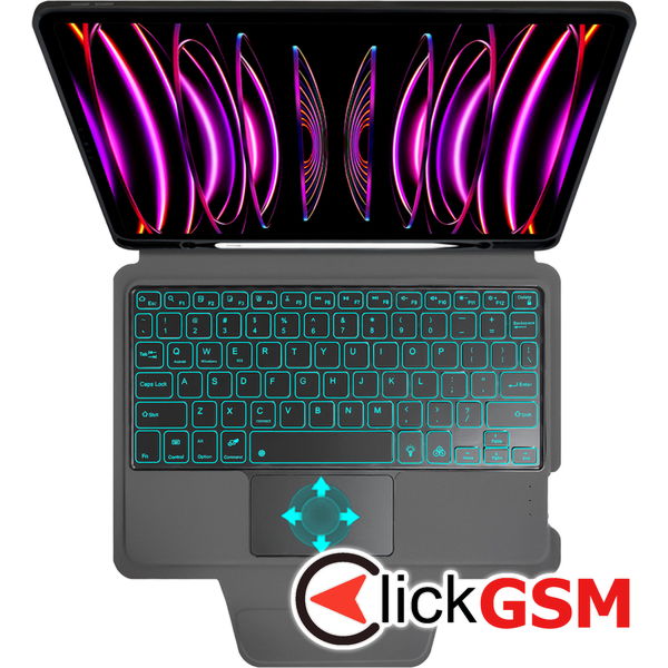 Techsuit - KeyTab Pro + Screen Protector (with RGB Wireless Keyboard/Stylus Pen Holder) - iPad Pro 11 (2018 / 2020 / 2021 / 2022) - Black