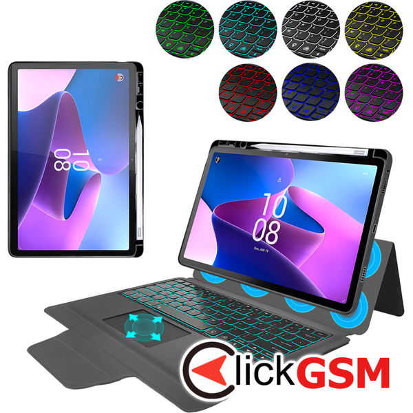 Techsuit - KeyTab Pro + Screen Protector (with RGB Wireless Keyboard/Stylus Pen Holder) - Lenovo Tab P11 Pro Gen 2 11.2 - Black