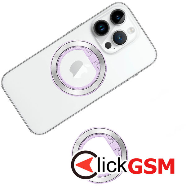 Techsuit - MagSafe Phone Ring (MPR2) - Round Shape, Aluminium Alloy - Silver / Light Purple