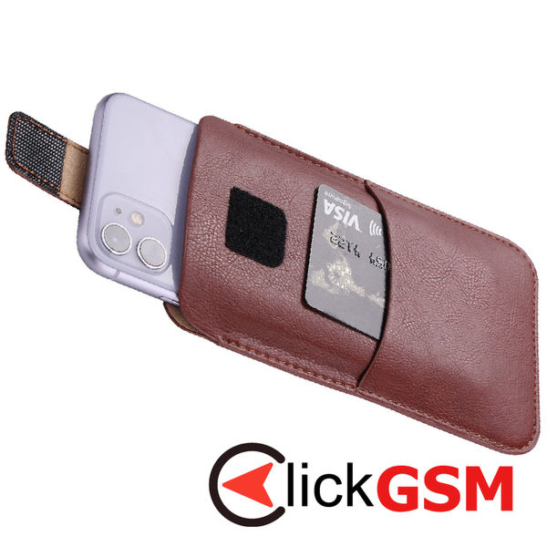 Techsuit - Belt Phone Case (BPC1) - from Premium Eco Leather, with Belt Holder, for Aprox. 6.7 inch, Size L - Brown