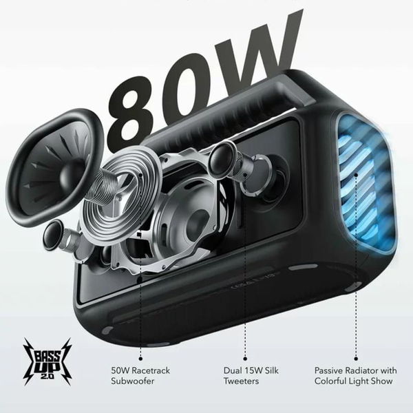 Anker - Wireless Speaker Soundcore Boom 2 (A3138011) - Bluetooth 5.3, RGB Lights, IPX7, BassUp - Black