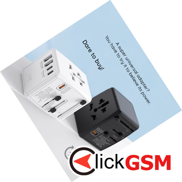 Techsuit - Travel Adapter (HHT906) - PD65W, 2 x USB, 3 x Type-C, EU, UK, AUS, US - Black