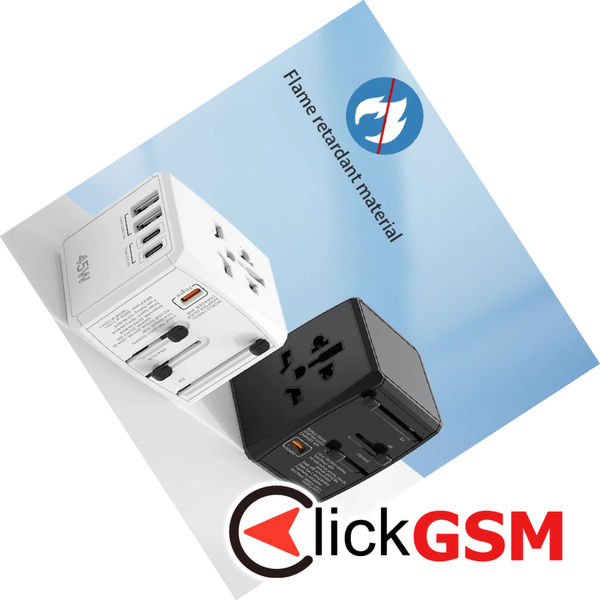 Techsuit - Travel Adapter (HHT905) - PD45W, 2 x USB, 3 x Type-C, EU, UK, AUS, US - Black