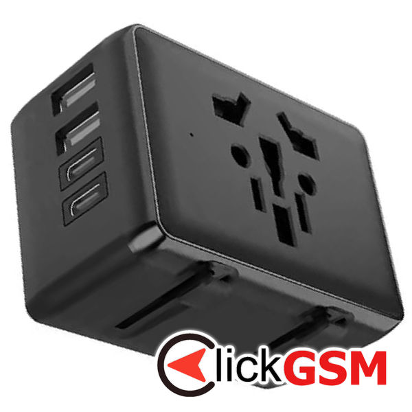 Techsuit - Travel Adapter (HHT203A) - PD20W, 2 x USB, 2 x Type-C, EU, UK, AUS, US - Black