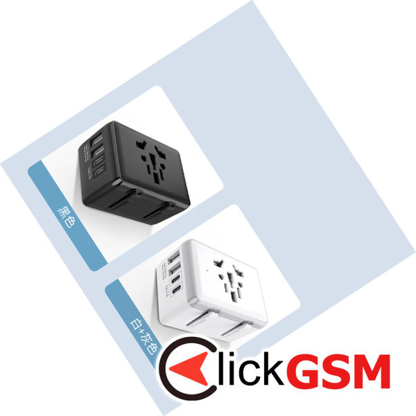 Techsuit - Travel Adapter (HHT203A) - PD20W, 2 x USB, 2 x Type-C, EU, UK, AUS, US - Black