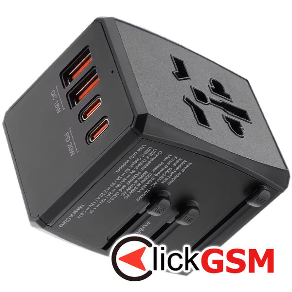 Techsuit - Travel Adapter (HHT904) - PD20W, 2 x USB, 2 xType-C, EU, UK, AUS, US - Black