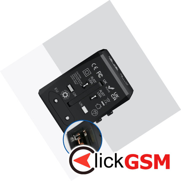 Techsuit - Travel Adapter (HHT904) - PD20W, 2 x USB, 2 xType-C, EU, UK, AUS, US - Black