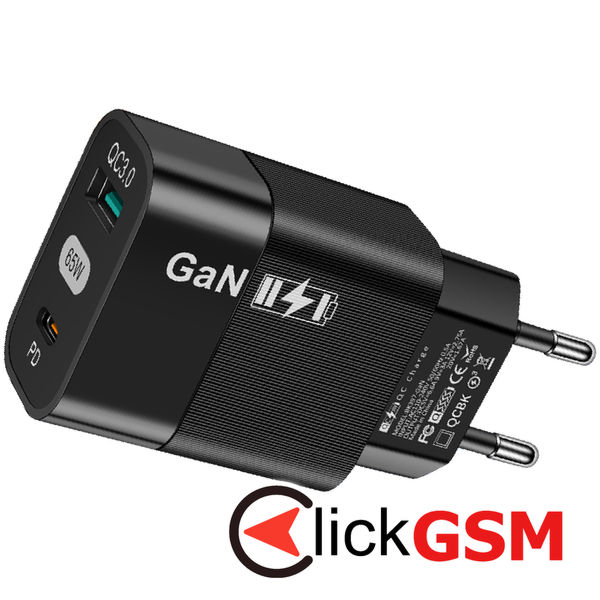 Techsuit - Wall Charger (CHPD131) - GaN, USB, Type-C, Fast Charge, 65W - Black