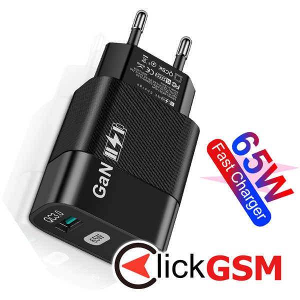 Techsuit - Wall Charger (CHPD131) - GaN, USB, Type-C, Fast Charge, 65W - Black