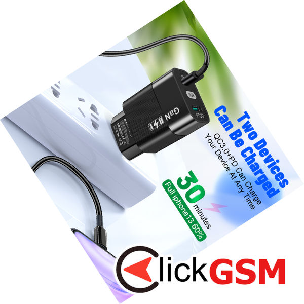 Techsuit - Wall Charger (CHPD131) - GaN, USB, Type-C, Fast Charge, 65W - Black