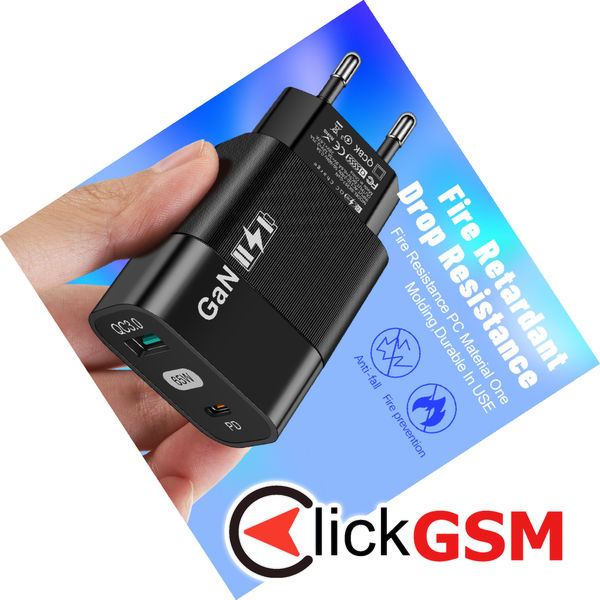 Techsuit - Wall Charger (CHPD131) - GaN, USB, Type-C, Fast Charge, 65W - Black