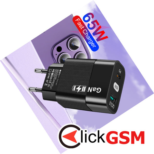 Techsuit - Wall Charger (CHPD131) - GaN, USB, Type-C, Fast Charge, 65W - Black