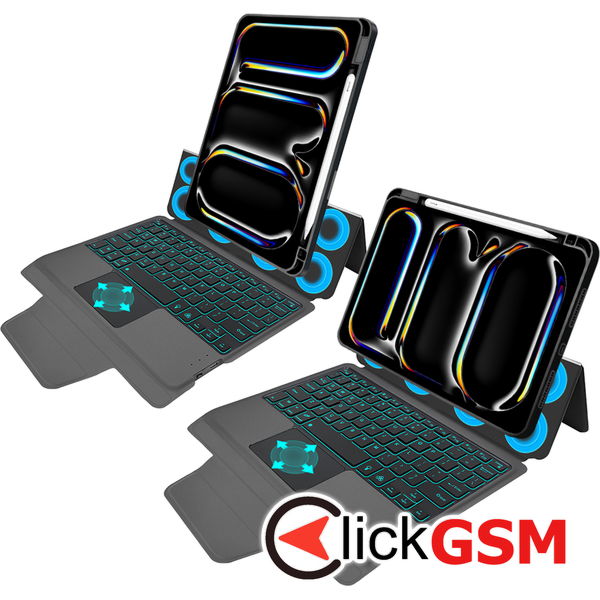Techsuit - KeyTab Pro + Screen Protector (with RGB Wireless Keyboard/Stylus Pen Holder) - iPad Pro 11 (2024) - Black