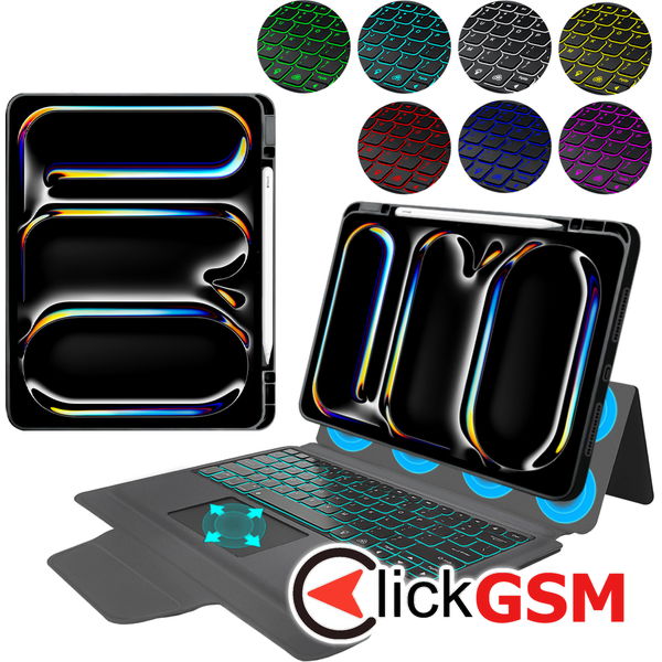 Techsuit - KeyTab Pro + Screen Protector (with RGB Wireless Keyboard/Stylus Pen Holder) - iPad Pro 13 (2024) - Black