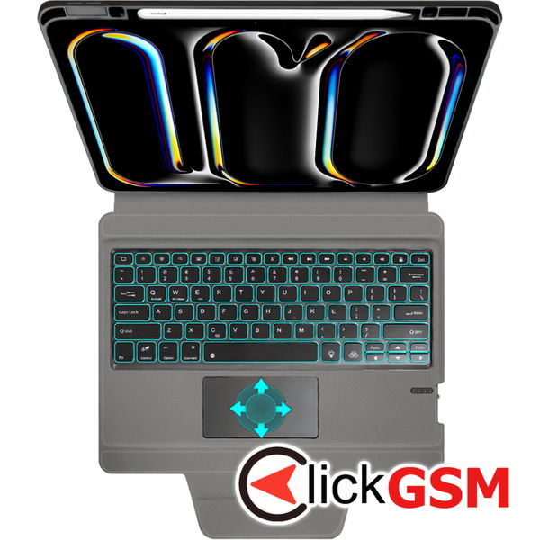 Techsuit - KeyTab Pro + Screen Protector (with RGB Wireless Keyboard/Stylus Pen Holder) - iPad Pro 13 (2024) - Black