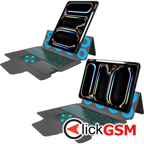 Techsuit - KeyTab Pro + Screen Protector (with RGB Wireless Keyboard/Stylus Pen Holder) - iPad Pro 13 (2024) - Black