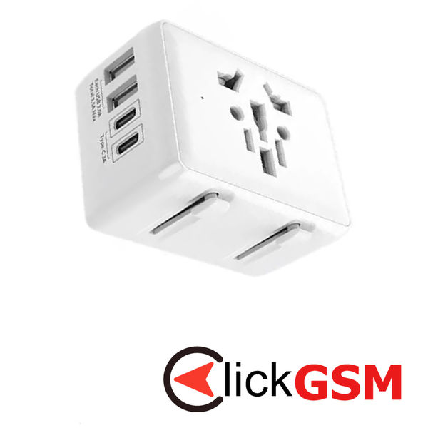 Techsuit - Travel Adapter (HHT203A) - PD20W, 2 x USB, 2 x Type-C, EU, UK, AUS, US - White