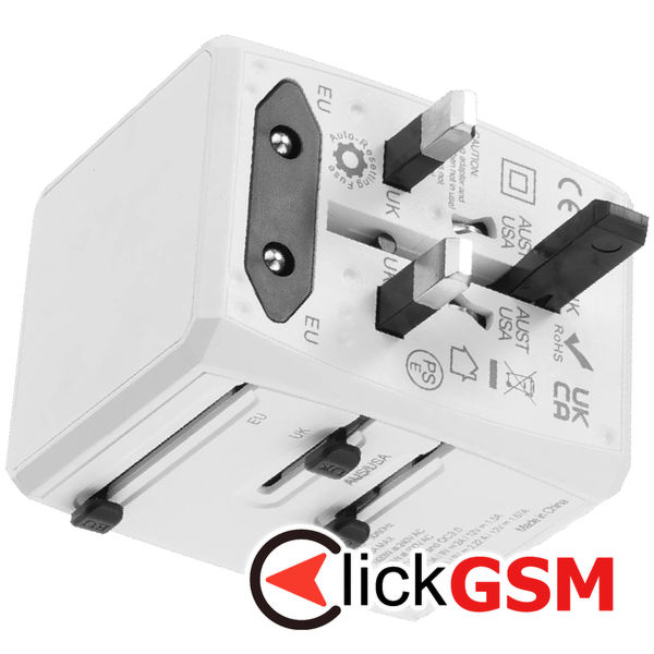 Techsuit - Travel Adapter (HHT904) - PD20W, 2 x USB, 2 xType-C, EU, UK, AUS, US - White