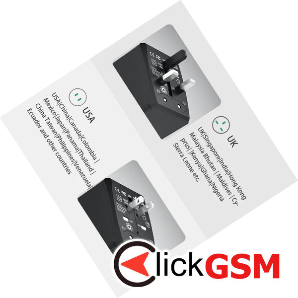 Techsuit - Travel Adapter (HHT904) - PD20W, 2 x USB, 2 xType-C, EU, UK, AUS, US - White