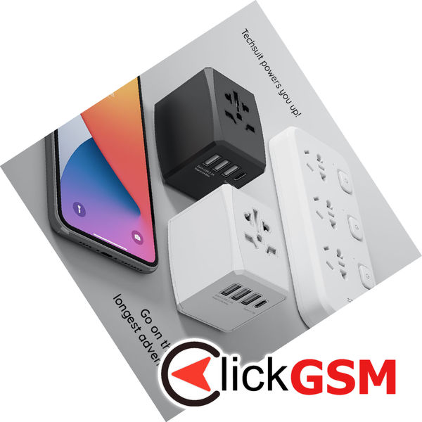 Techsuit - Travel Adapter (HHT904) - PD30W, 3 x USB, Type-C, EU, UK, AUS, US - Black