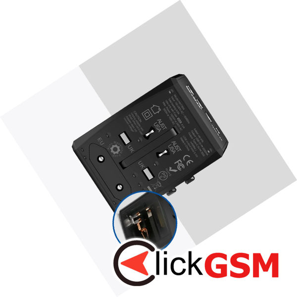 Techsuit - Travel Adapter (HHT904) - PD30W, 3 x USB, Type-C, EU, UK, AUS, US - Black