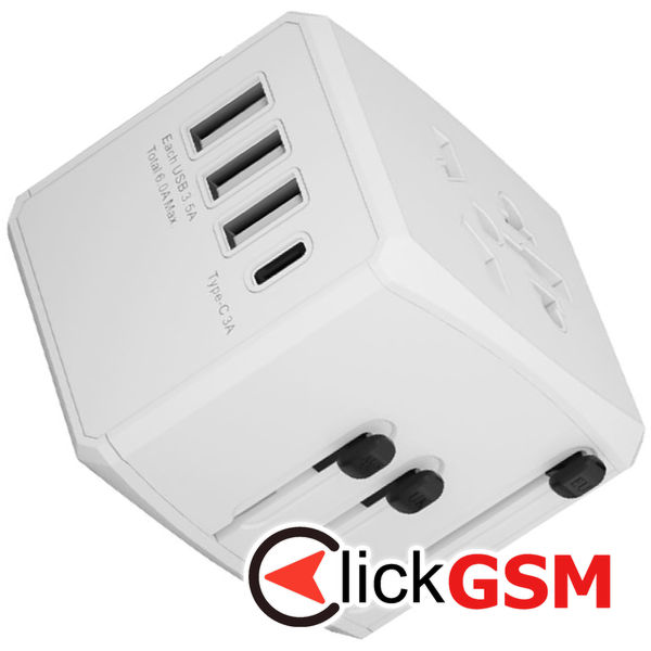 Techsuit - Travel Adapter (HHT904) - PD30W, 3 x USB, Type-C, EU, UK, AUS, US - White