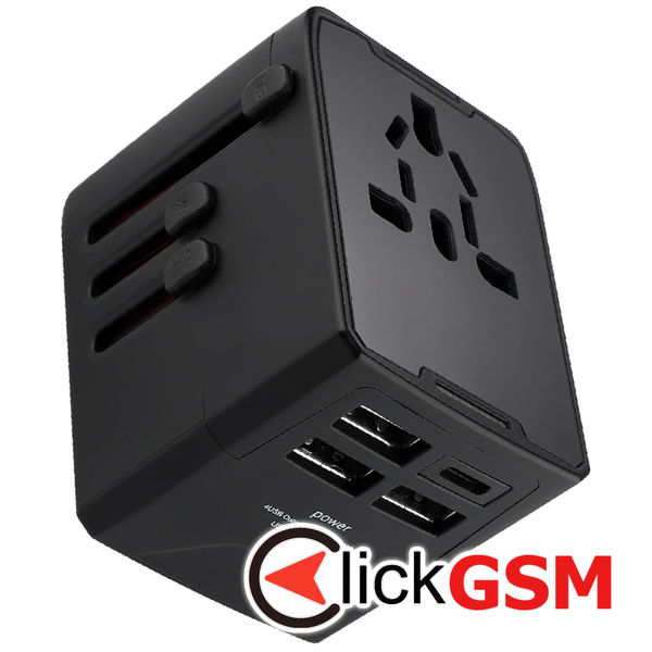 Techsuit - Travel Adapter (HHT520) - 3 x USB, Type-C, EU, UK, AUS, US - Black