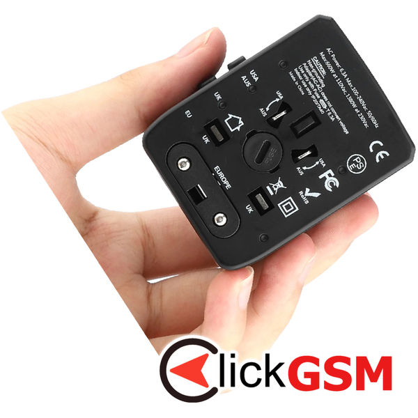 Techsuit - Travel Adapter (HHT520) - 3 x USB, Type-C, EU, UK, AUS, US - Black