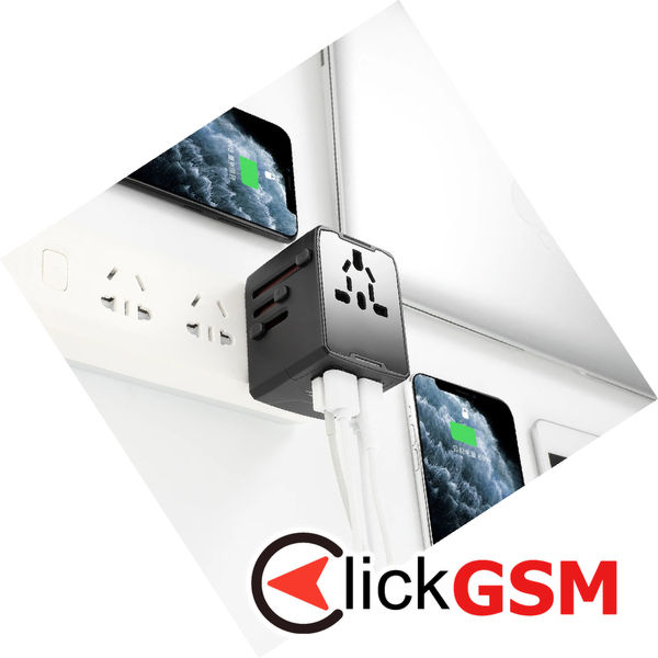 Techsuit - Travel Adapter (HHT520) - 3 x USB, Type-C, EU, UK, AUS, US - Black