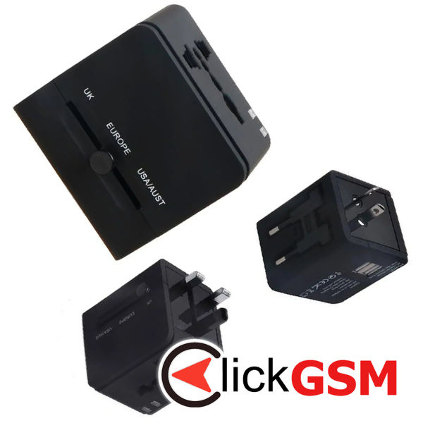 Techsuit - Travel Adapter (HHT148) - PD20W, QC, USB, Type-C, EU, UK, AUS, US - Black