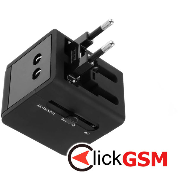 Techsuit - Travel Adapter (HHT148) - PD20W, QC, USB, Type-C, EU, UK, AUS, US - Black