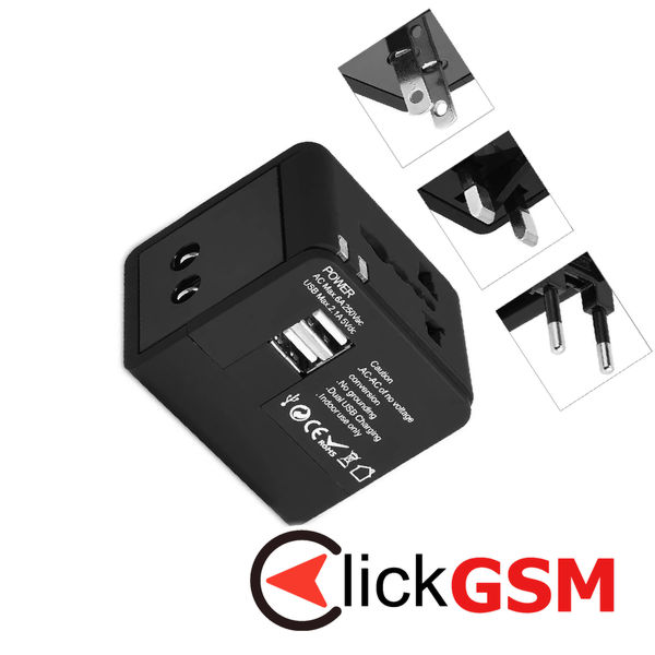 Techsuit - Travel Adapter (HHT148) - PD20W, QC, USB, Type-C, EU, UK, AUS, US - Black