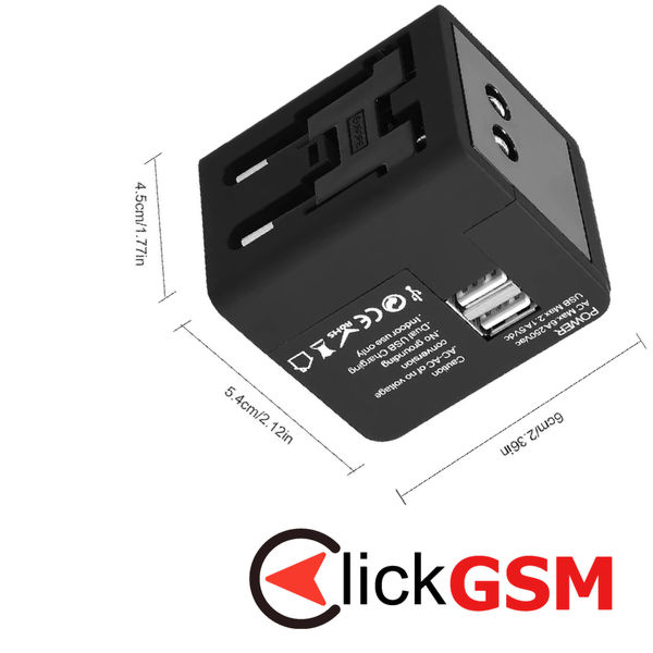 Techsuit - Travel Adapter (HHT148) - PD20W, QC, USB, Type-C, EU, UK, AUS, US - Black