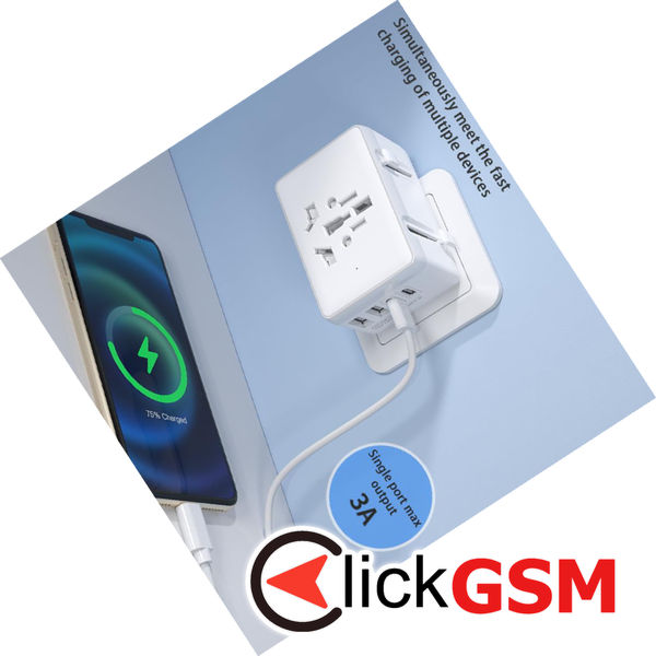 Techsuit - Travel Adapter (HHt204A) - 15W, 2xUSB-C, 2xUSB, EU to UK, AUS, US - White