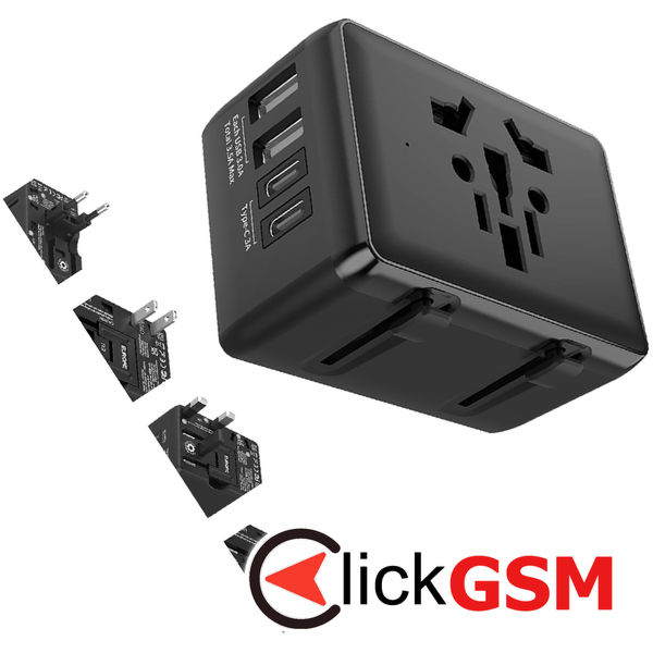 Techsuit - Travel Adapter (HHt204A) - 15W, 2xUSB-C, 2xUSB, EU to UK, AUS, US - White