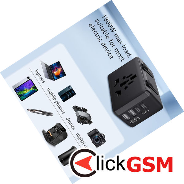 Techsuit - Travel Adapter (HHt204A) - 15W, 2xUSB-C, 2xUSB, EU to UK, AUS, US - White