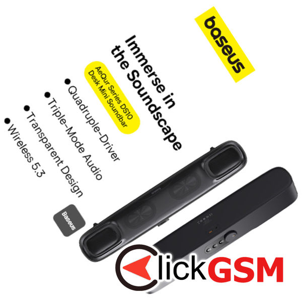 Baseus - Wireless Speaker AeQur DS10 (A20054402111-01) - Mini Soundbar, Bluetooth 5.3, Type-C, Jack, 10W + 10W - Black