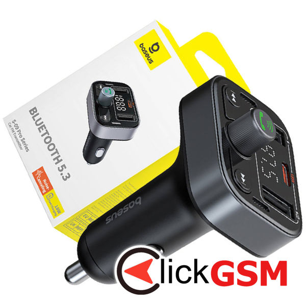 Baseus - FM Modulator and Car Charger S-09 Pro (C10762200113-00) - 2x USB, Type-C, Bluetooth 5.3, Digital Display - Black