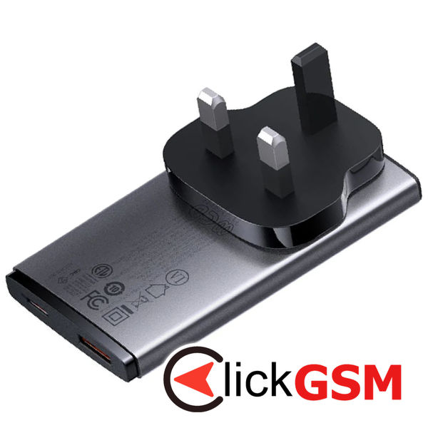 Baseus - Wall Charger (CCGP150113) - GaN5 Pro Flat Design, USB, Type-C, with UE and UK Plug, Cable Type-C - Grey