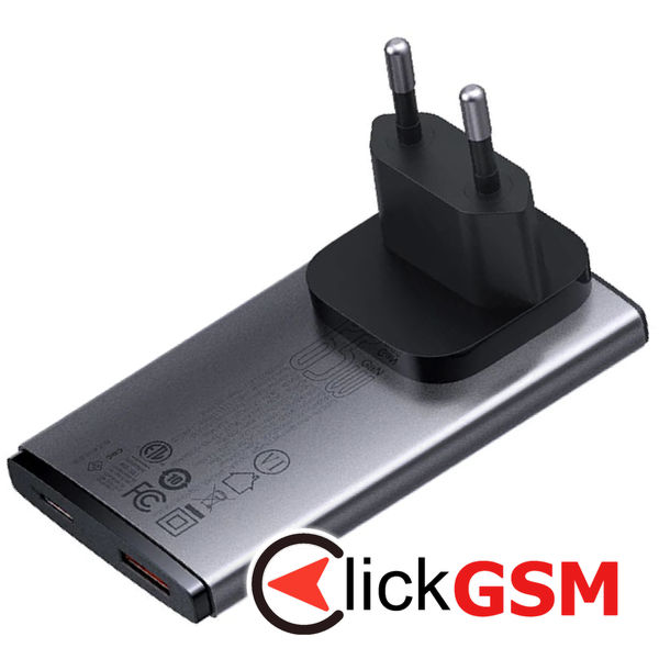 Baseus - Wall Charger (CCGP150113) - GaN5 Pro Flat Design, USB, Type-C, with UE and UK Plug, Cable Type-C - Grey